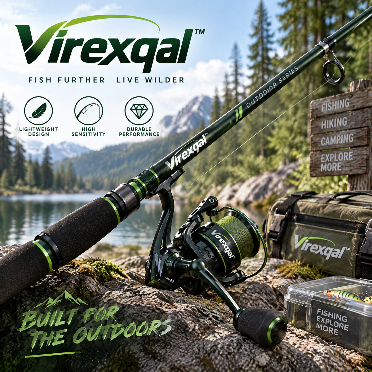 Virexqal™ Outdoor Spinning Rod and Reel Combo — Outdoor setting