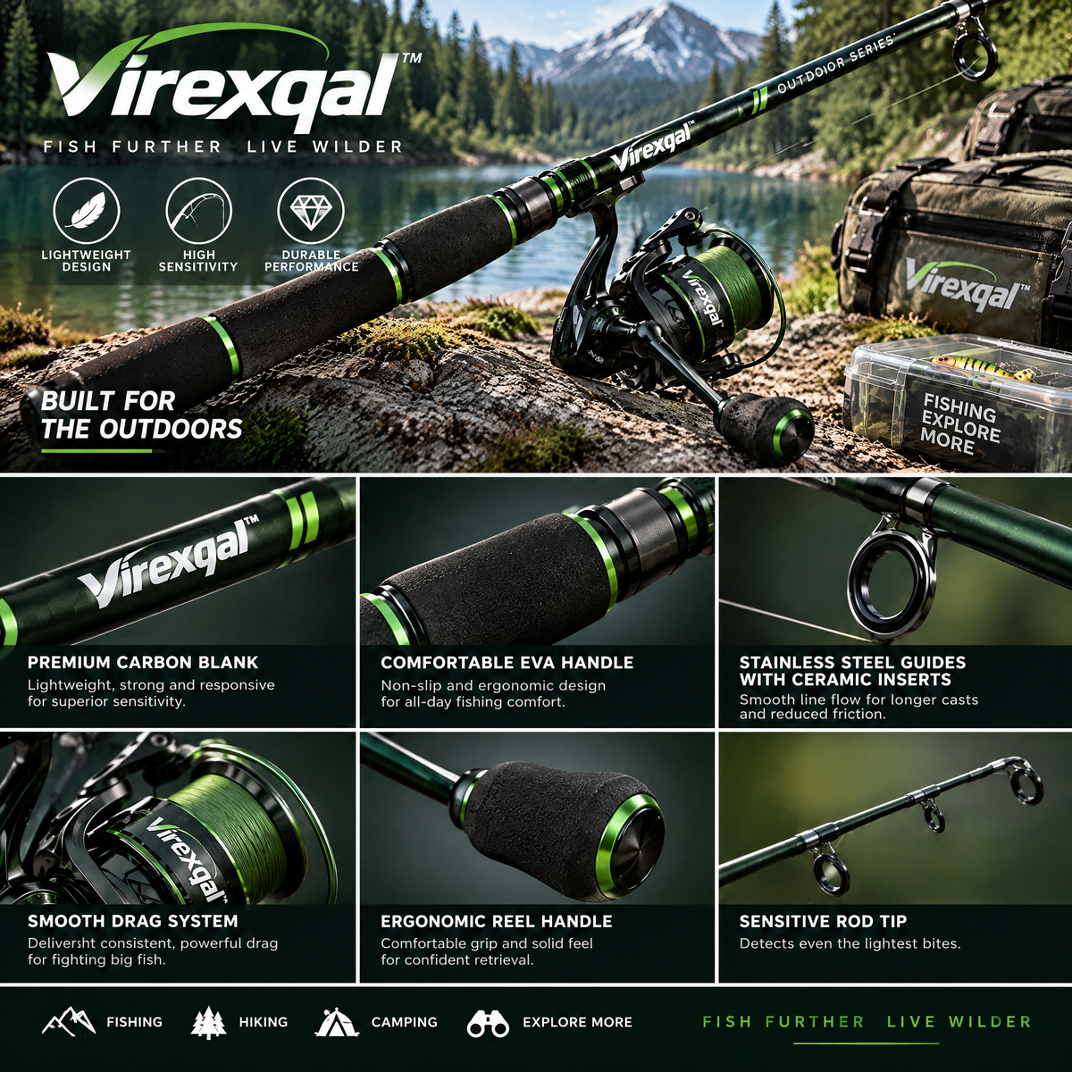 Virexqal™ Outdoor Spinning Rod and Reel Combo — Design details