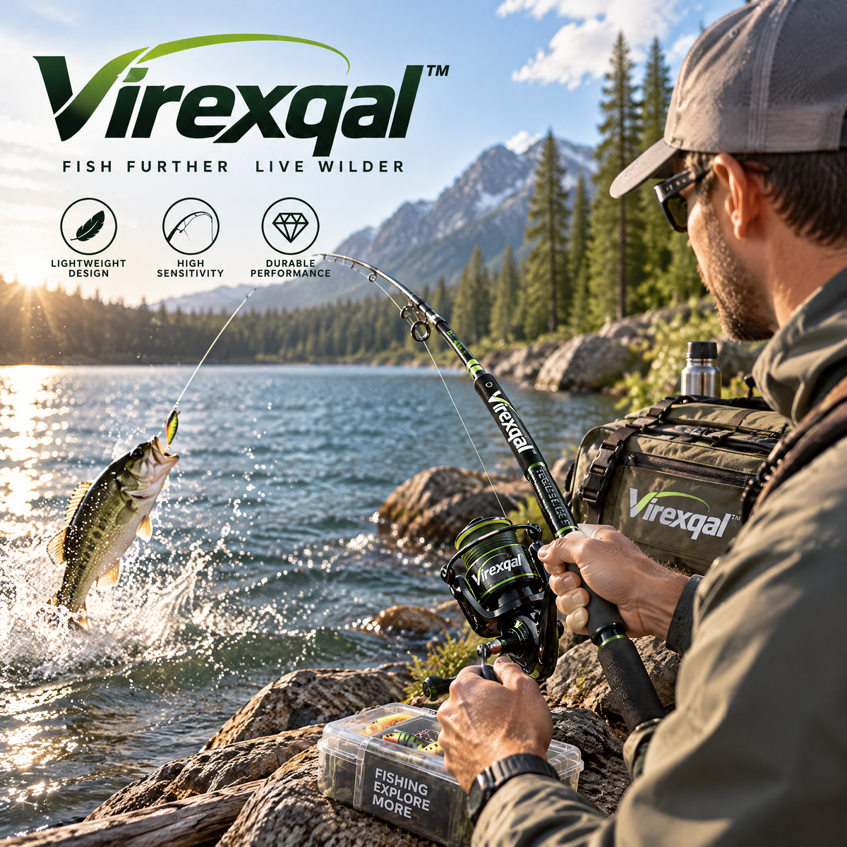 Virexqal™ Outdoor Spinning Rod and Reel Combo — In-use setting