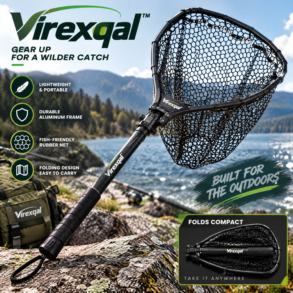 Virexqal™ Folding Fishing Landing Net — Outdoor setting