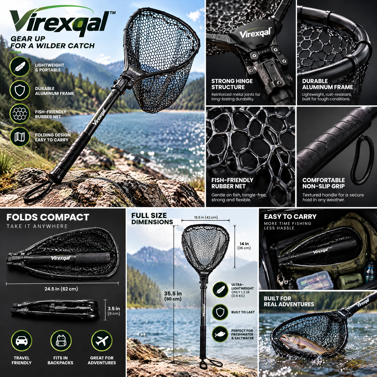 Virexqal™ Folding Fishing Landing Net — Design details