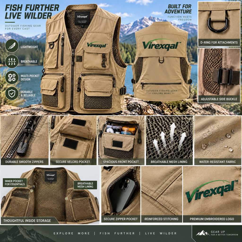 Virexqal™ Multi-Pocket Fishing Utility Vest — Design details