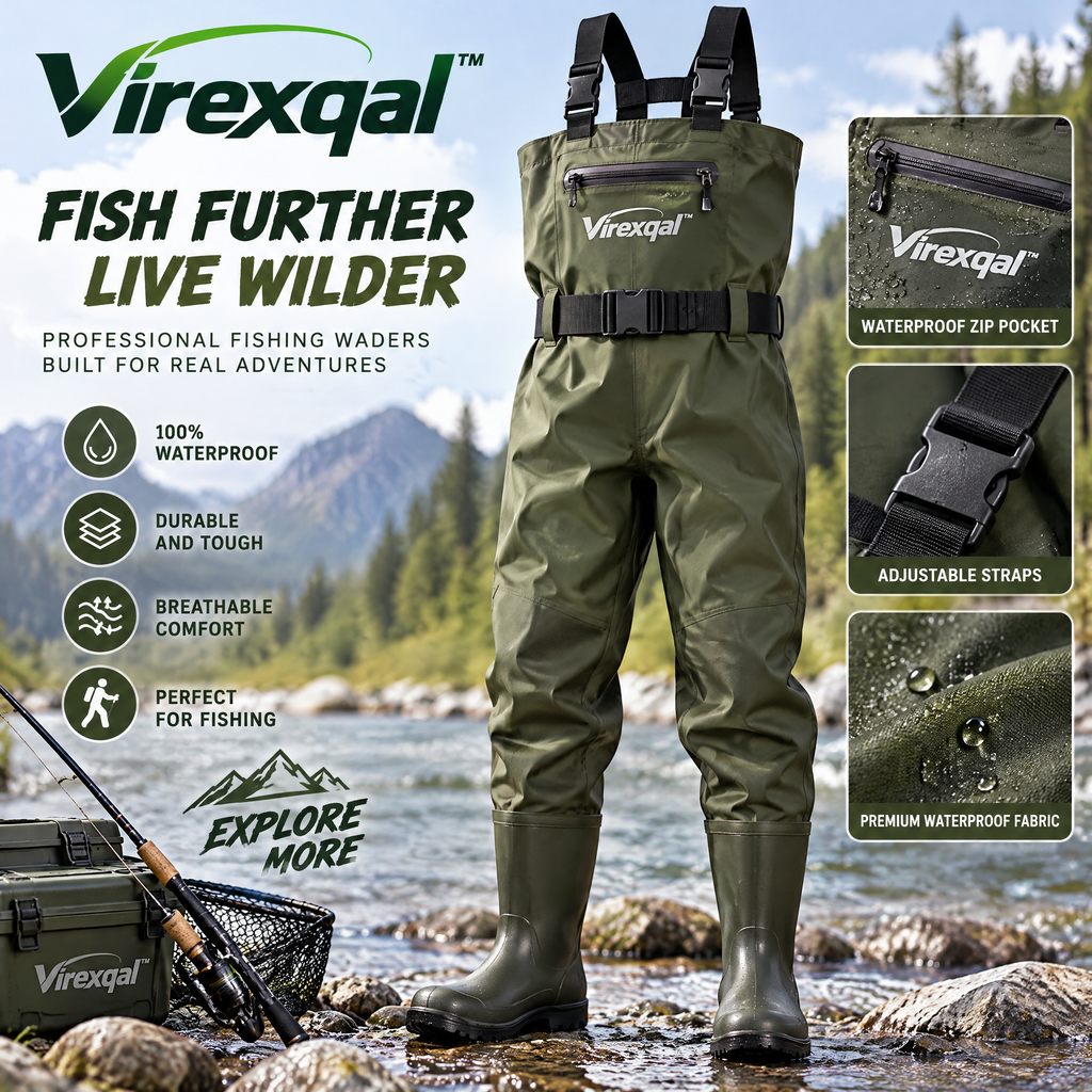 Virexqal™ Chest-Style Fishing Waders with Boots — Outdoor setting