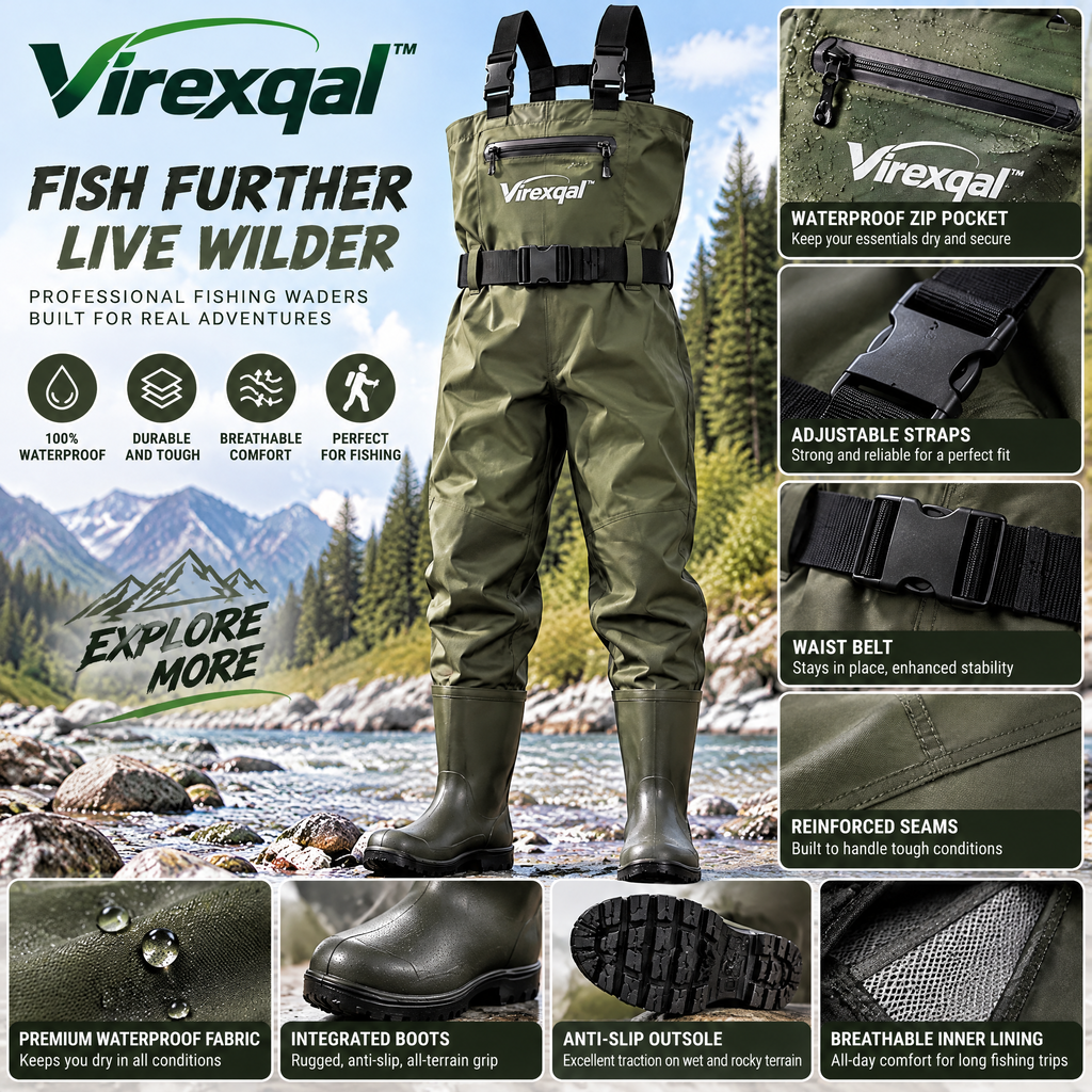 Virexqal™ Chest-Style Fishing Waders with Boots — Design details
