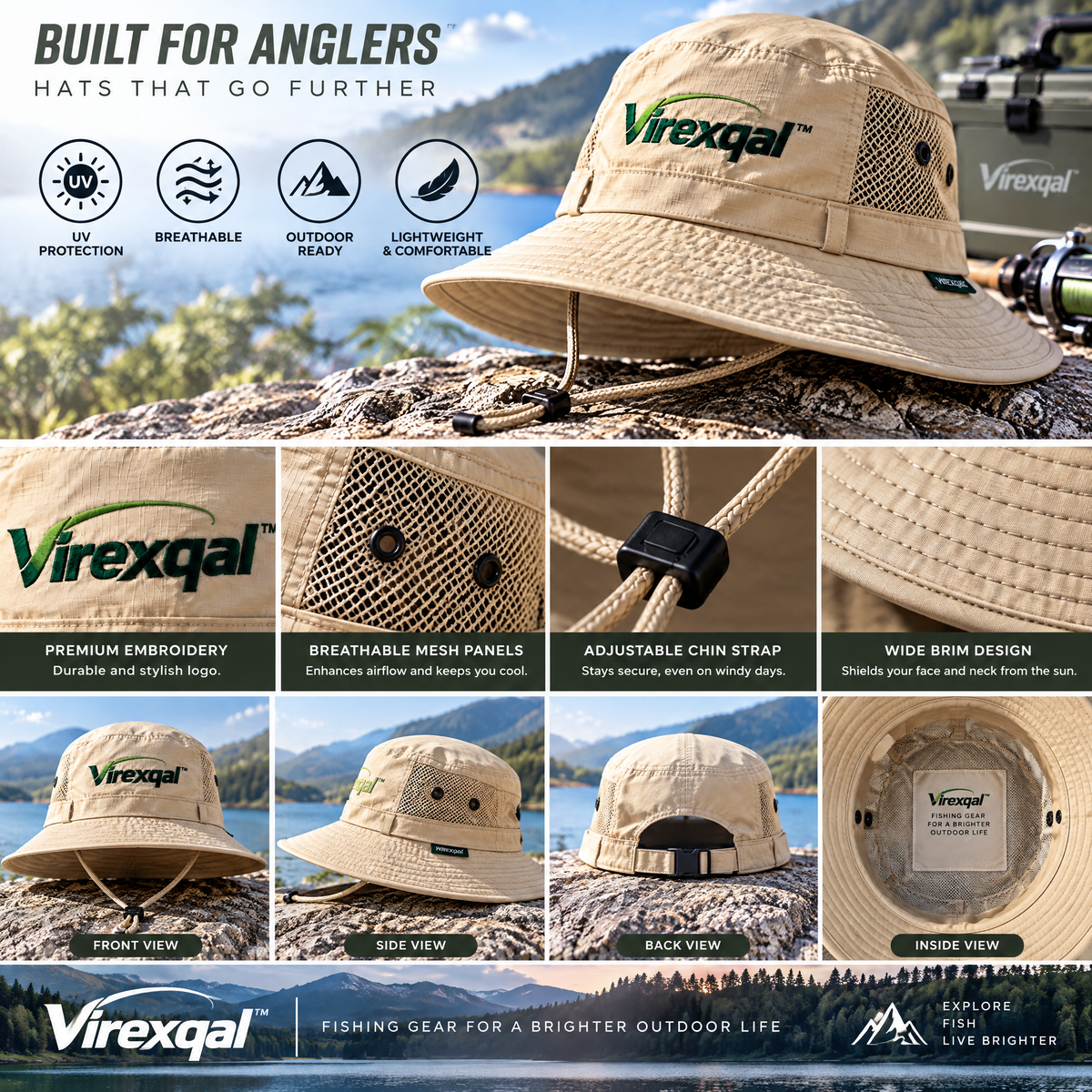 Virexqal™ Wide-Brim Breathable Fishing Hat — Design details