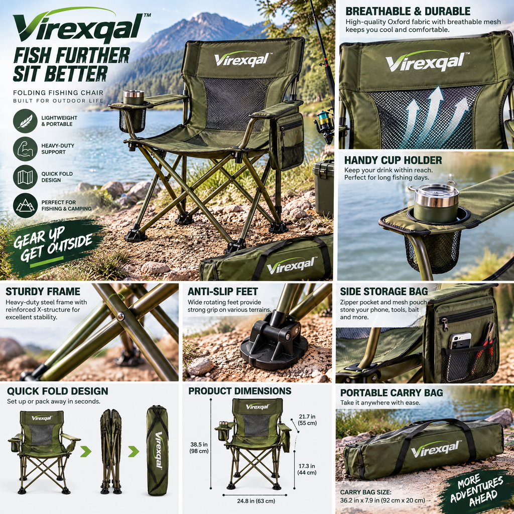 Virexqal™ Folding Fishing Chair with Side Storage — Design details