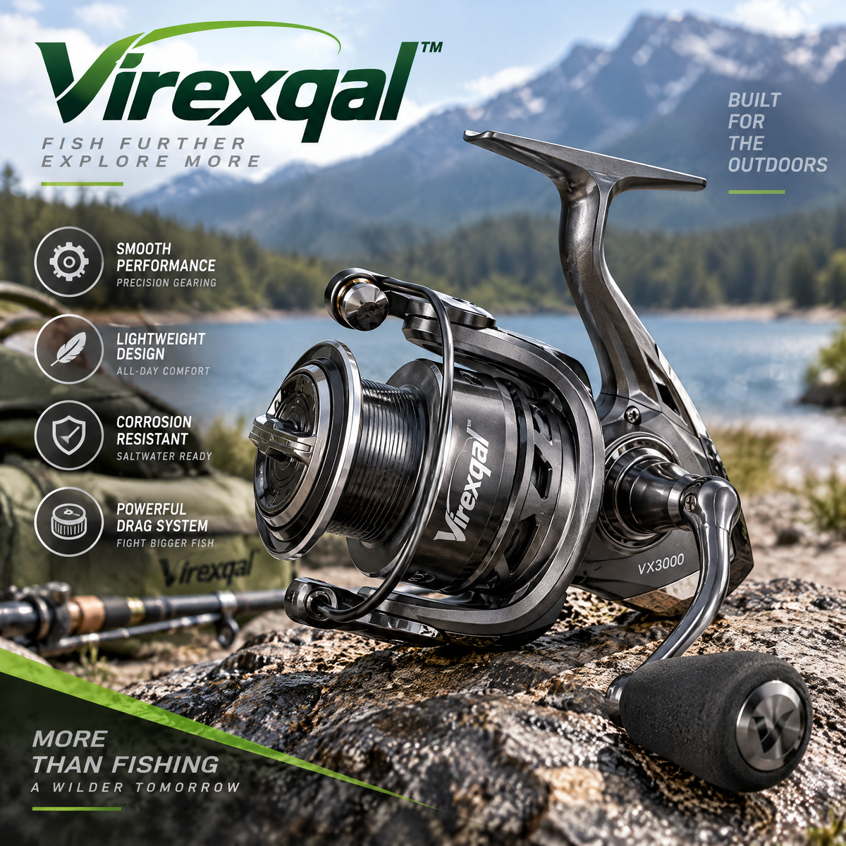 Virexqal™ VX3000 Precision Spinning Reel — Outdoor setting