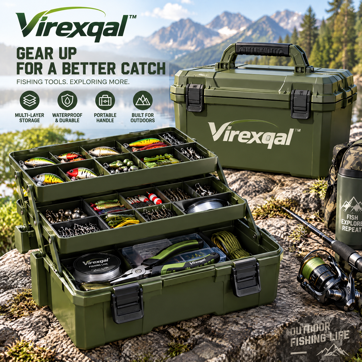 Virexqal™ Multi-Layer Fishing Tackle Organizer — Outdoor setting