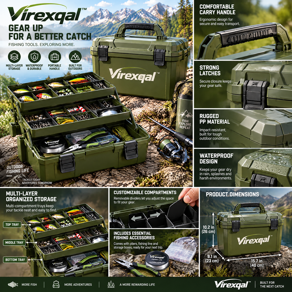 Virexqal™ Multi-Layer Fishing Tackle Organizer — Design details