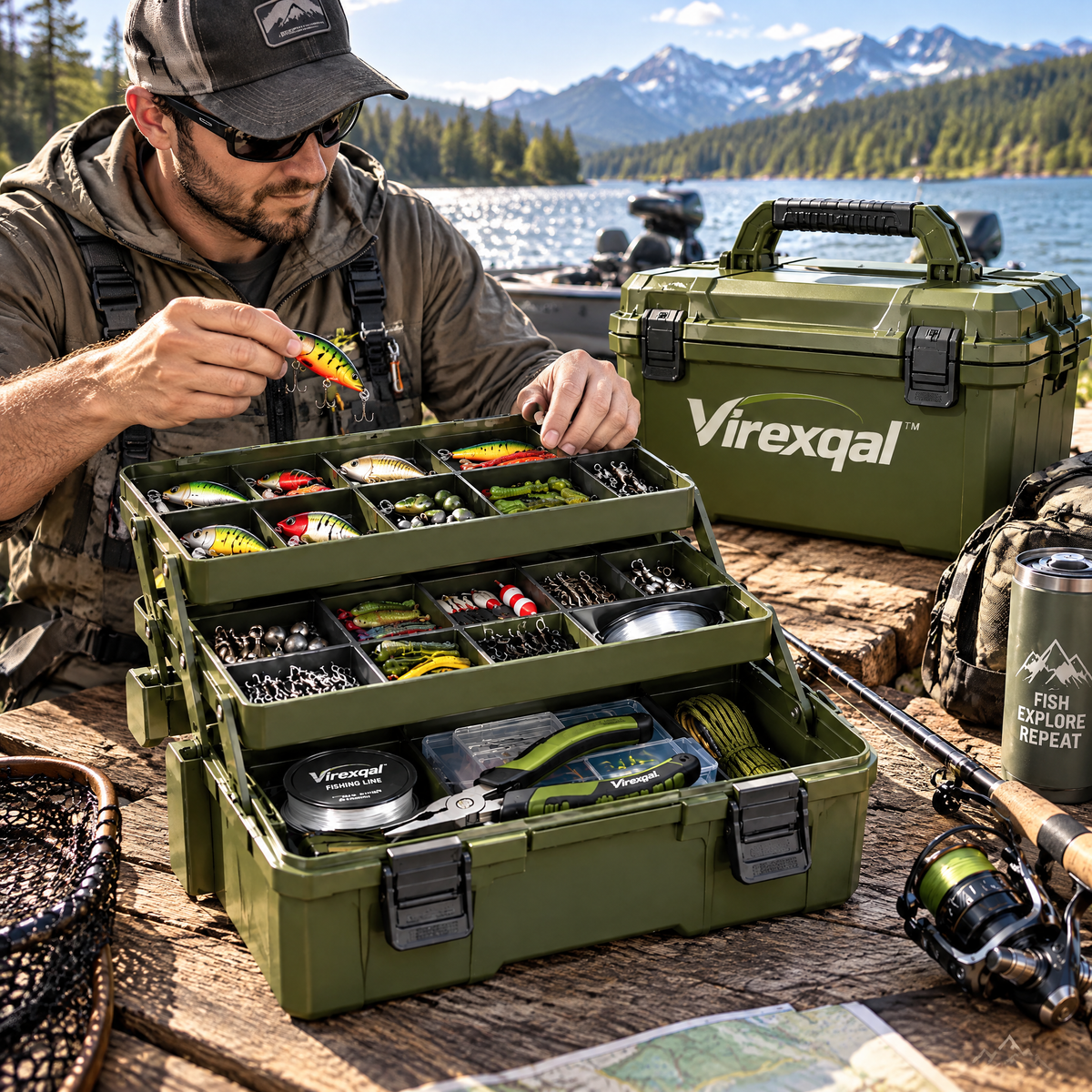 Virexqal™ Multi-Layer Fishing Tackle Organizer — In-use setting