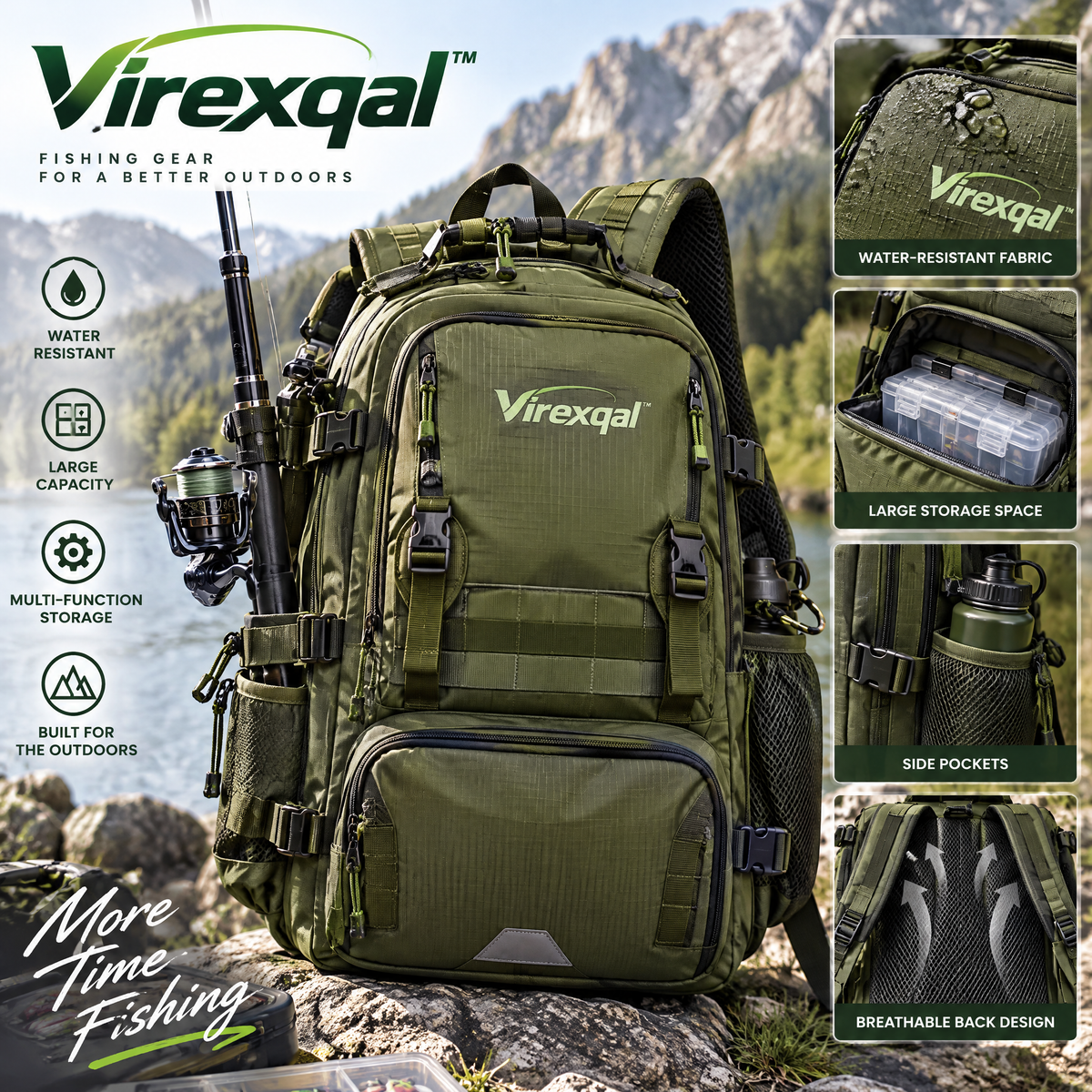 Virexqal™ Multi-Pocket Fishing Backpack — Outdoor setting