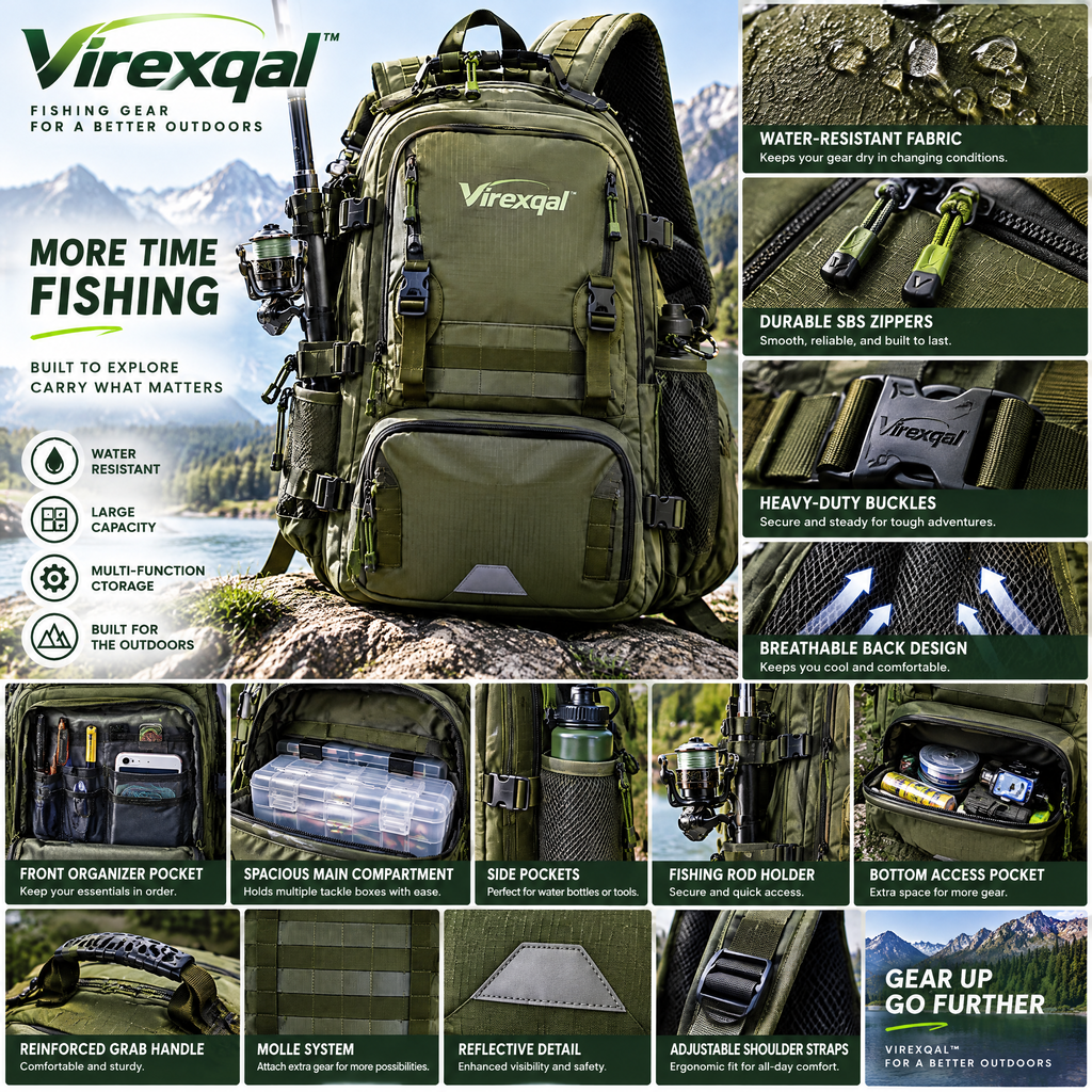 Virexqal™ Multi-Pocket Fishing Backpack — Design details