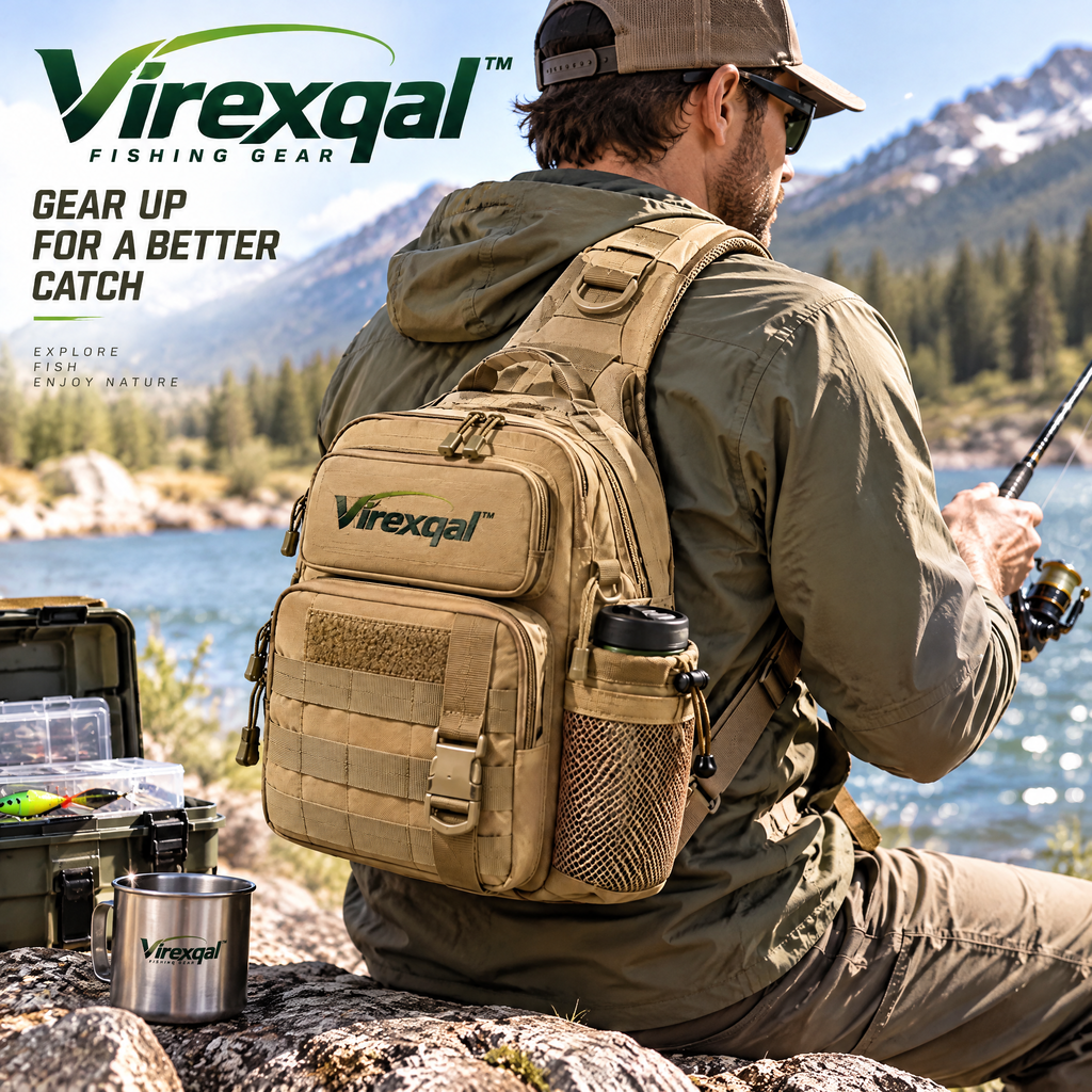 Virexqal™ Compact Fishing Sling Tackle Bag — In-use setting