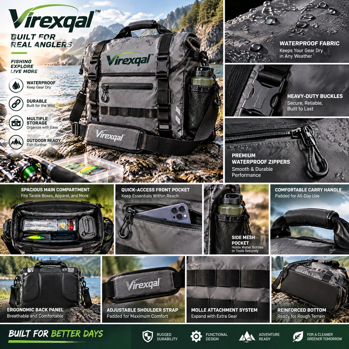 Virexqal™ Flap-Top Fishing Gear Bag — Design details