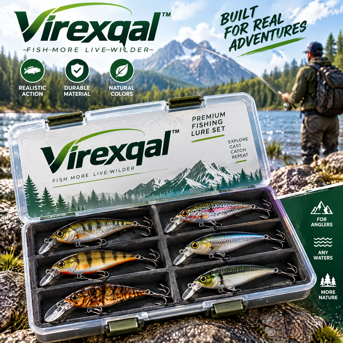 Virexqal™ Premium Fishing Lure Set with Clear Case — Outdoor setting