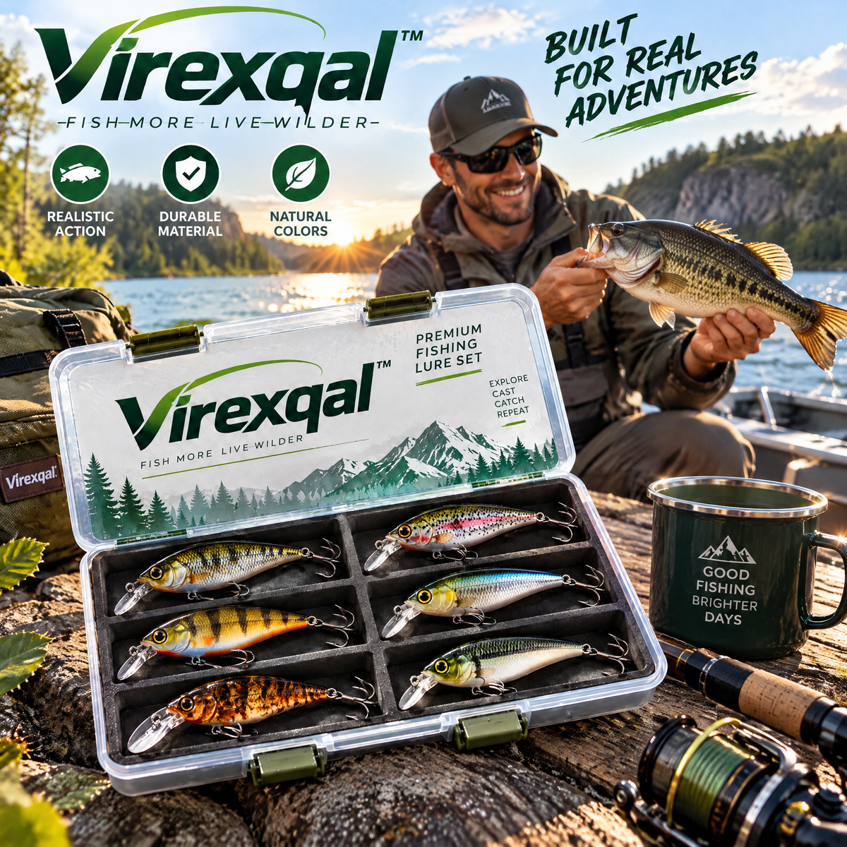 Virexqal™ Premium Fishing Lure Set with Clear Case — In-use setting