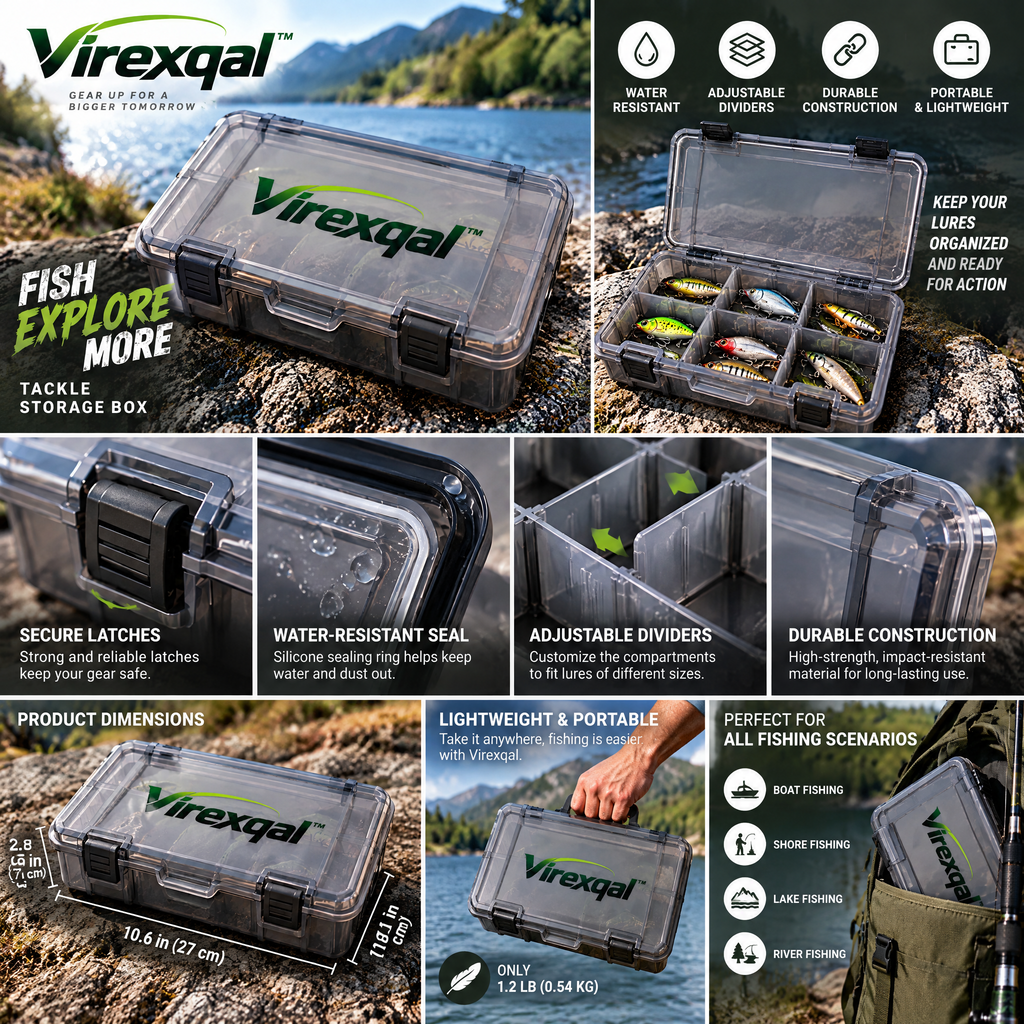 Virexqal™ Clear-View Divided Tackle Storage Box — Design details