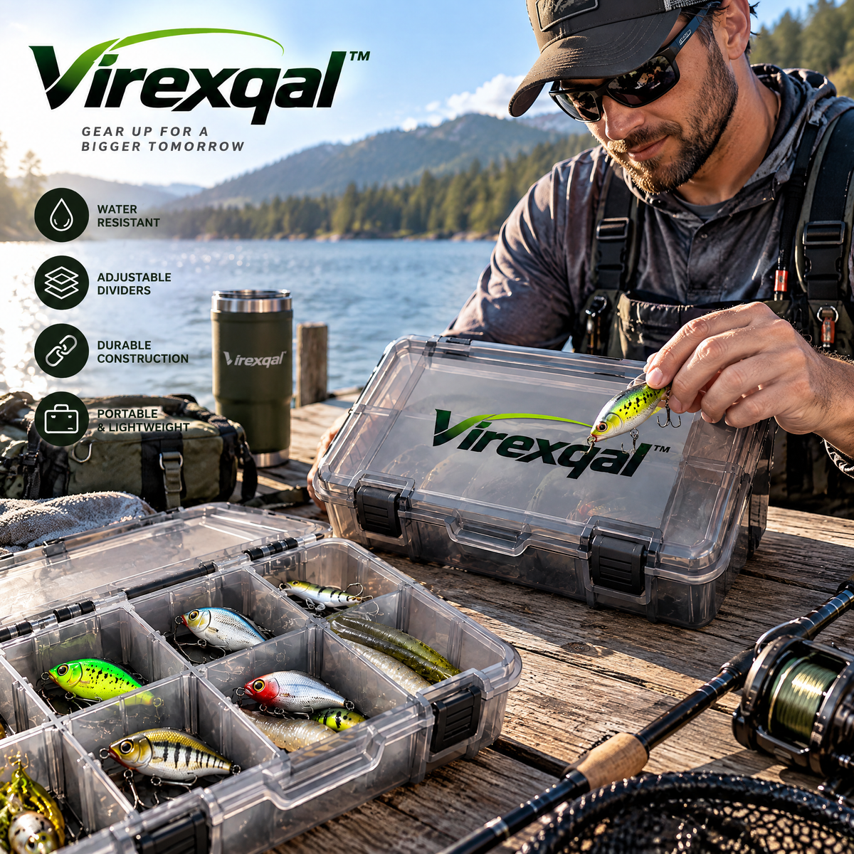 Virexqal™ Clear-View Divided Tackle Storage Box — In-use setting